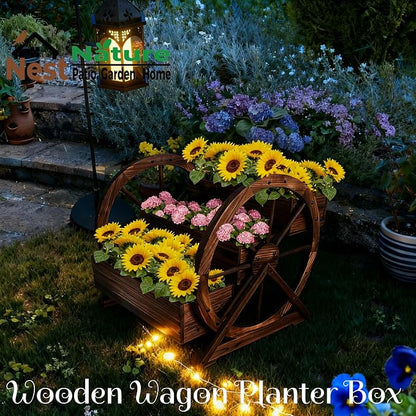 3 Tier Large Wooden Wagon Planter Box|Outdoor Planter/Flower Pot for Indoor&Outdoor Plants-Rustic Garden Planter for Patio,Porch&Garden Decor-Raised Garden Bed for Succulents,Herbs,Vegetables