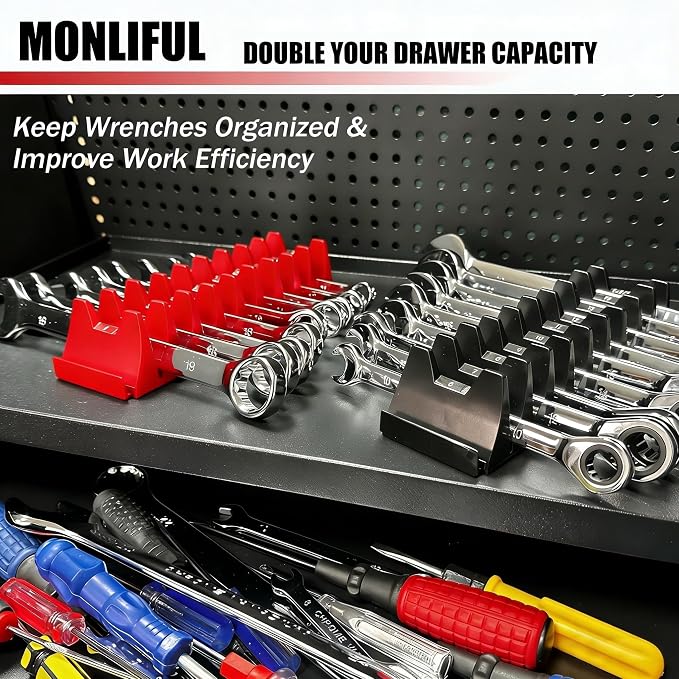 24 pcs Magnetic Modular Wrench Organizer Wrench Holder - Wrenchs Tool Organizers for Tool Drawer Storage, Wrenchs Rack with Metric SAE Labels, Tool Storage Set Holder Festival for Mechanics