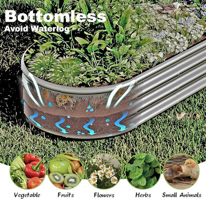 4x2x1ft-2pcs-Oval Raised Garden Bed Kit, Galvanized Planter Garden Boxes Outdoor, Metal Raised Garden Beds for Vegetables,Fruits, Flower,Silver
