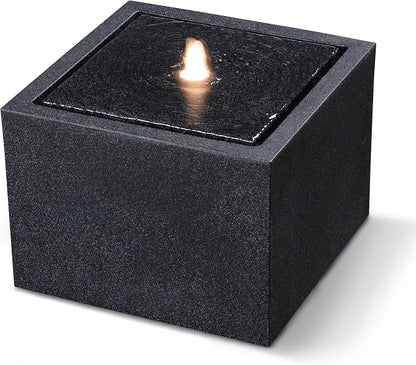 12.79” H Outdoor Water Fountain Made with Eco-Friendly Recyclable Materials, Polyethylene Square Bubbler Outdoor Fountain, Garden Decor with LED Light for Patio, Porch, Backyard
