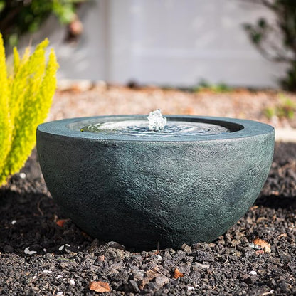 XBrand 9.65" H Round Sphere Water Fountain Indoor/Outdoor with LED Light, Polyresin Bubbler Feature for Patio, Yard, Home Décor - Dark Green, Tranquil Serene Garden Accent