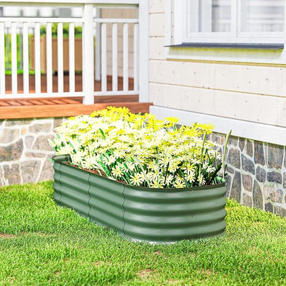 Outsunny 5' x 2' x 1' Galvanized Raised Garden Bed Kit, Outdoor Metal Elevated Planter Box with Safety Edging, Easy DIY Stock Tank for Growing Flowers, Herbs & Vegetables, Green
