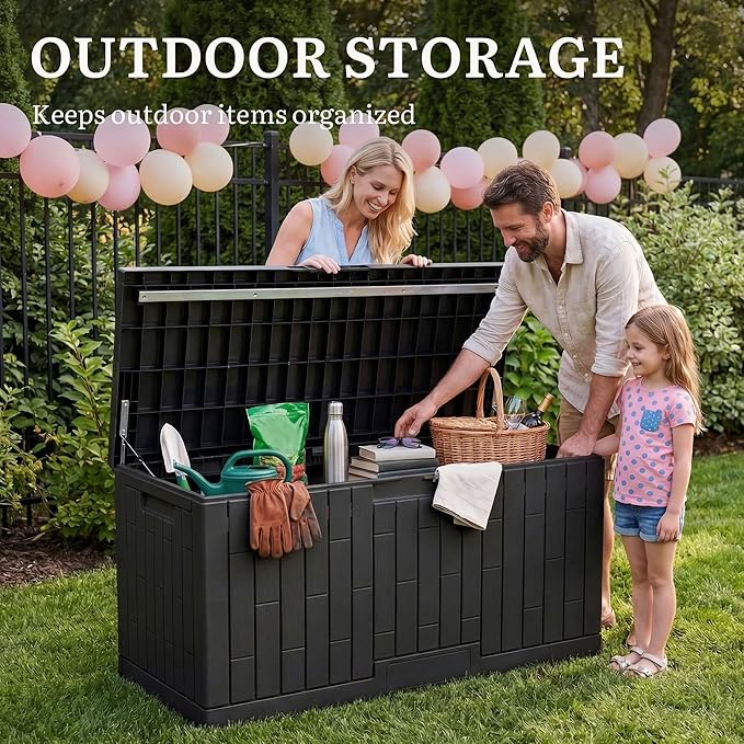 YITAHOME 120 Gallon Large Deck Box | 53"L x 22.7"W x 25.5"H Resin Outdoor Storage Box with Slide-Locking Lid for Patio Cushions, Garden Tools, Pool Supplies, Easy