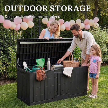 YITAHOME 120 Gallon Large Deck Box | 53"L x 22.7"W x 25.5"H Resin Outdoor Storage Box with Slide-Locking Lid for Patio Cushions, Garden Tools, Pool Supplies, Easy
