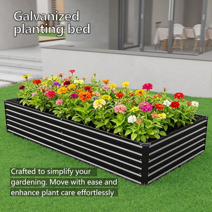DIIYIV 12x4x1.5FT Galvanized Raised Garden Bed,Vegetable Boxes-Rectangle Metal Flower Box,Large Planter Raised Beds Outdoor Garden for Planting,Fruit,Herb-Black