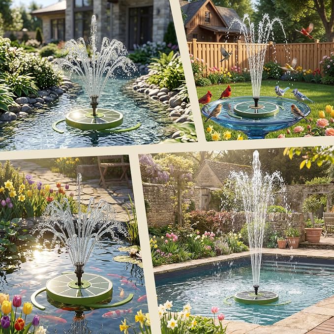 AISITIN 3.5W Solar Bird Bath Fountain Built-in 1500mAh Battery, Solar Water Pump with 8 Nozzles, Solar Powered Fountain Pump for Garden Birdbath Pool Fish Tank Pond and Outdoor (Dark Green)