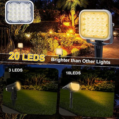Solar Spot Lights Outdoor, 20 LED IP65 Waterproof Solar Landscape Spotlights, Dusk-to-Dawn 3000K Warm White Outdoor Spot Light Lighting for Yard Garden Driveway Porch Walkway, 4-in-1