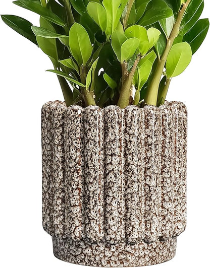 Ceramicfor Ceramic Plant Pot, 7.6 Inch, Leopard Print White | Drainage Hole, Fluted Round Planter, Indoor Plants, Outdoor Decorative, Garden Gifts
