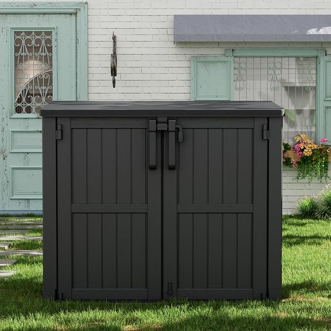 LHBGO Outdoor Storage Shed 36 Cu. Ft. Resin Garden Horizontal Storage Large Capacity Weather Resistant Storage Box, Lockable Resin Waterproof Shed
