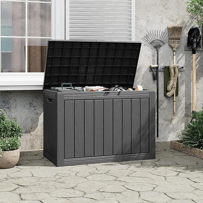 Outdoor Storage Box, 50 Gallon Deck Box with Lockable Lid, Waterproof Resin Storage Bin for Cushions, Garden Tools, Patio Furniture, Black