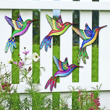 RICHIE Metal Hummingbird Wall Decor Outdoor Fence Wall Art Decor, Wall Sculpture Hanging Decoration for Garden Yard Living Room Bedroom Patio Balcony(4 Pack)