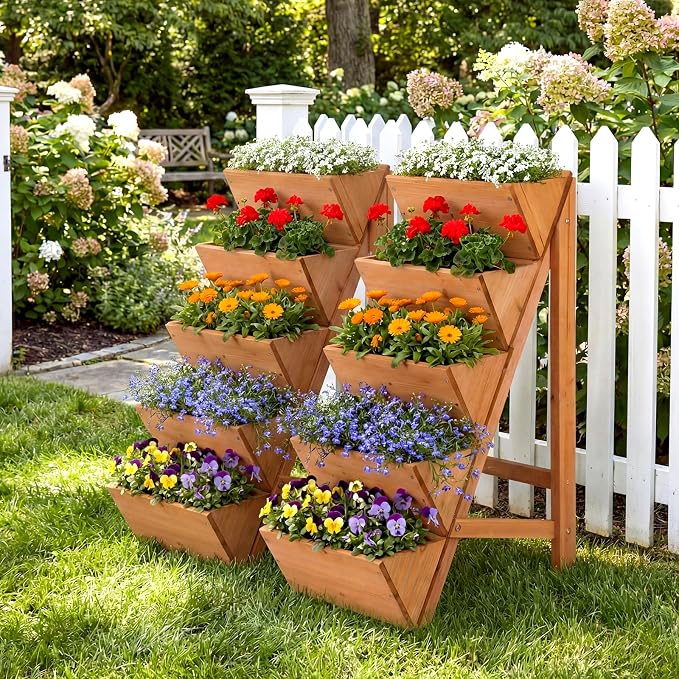 HAPPYGRILL Vertical Raised Garden Bed, Freestanding Wood Elevated Planter Box w/Legs for Growing Vegetables Flowers Herbs, Indoor Outdoor Tiered Plant Stand for Patio Yard Balcony Corner (2,5-Tier)