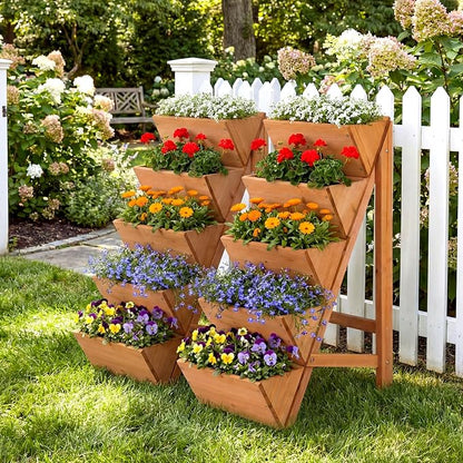 HAPPYGRILL Vertical Raised Garden Bed, Freestanding Wood Elevated Planter Box w/Legs for Growing Vegetables Flowers Herbs, Indoor Outdoor Tiered Plant Stand for Patio Yard Balcony Corner (2,5-Tier)