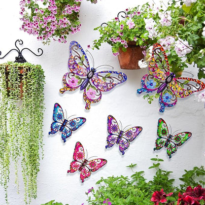 SUNREEK 6Pcs Metal Butterfly Wall Decor, 14Inch/9Inch Outdoor Butterfly Wall Art for Fence Garden Yard Room Patio Balcony Decorations