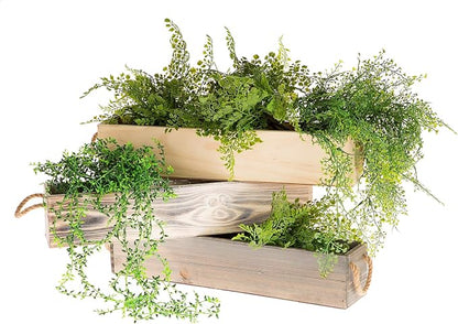20" Rectangular Rustic Wood Planter with Handle and Plastic Liner l Rustic Whitewash l Country Style, Home and Wedding Decorations, Garden Ornaments (20x4 w Handle Set of 2, Whitewash)