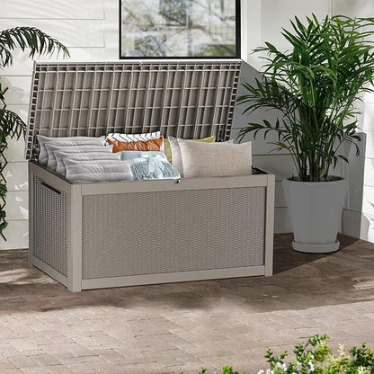 Outdoor Storage Box, 320 Gallon Waterproof Deck Box, Dual Gas-Spring Ultimate Resin Organizer for King Cushions, Heavy-Duty Lockable Estate Storage Bench, Backyard BBQ, Grey