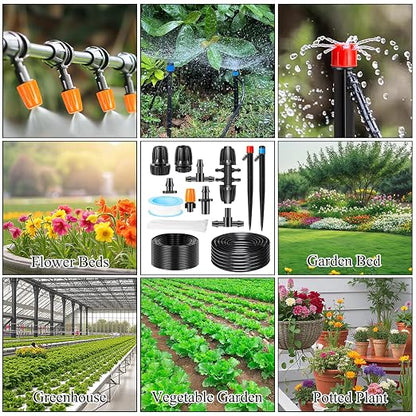 235FT Drip Irrigation System Kit, Automatic Drip Irrigation Kit with 1/2 inch Hose 1/4 inch Distribution Tubing and Accessories