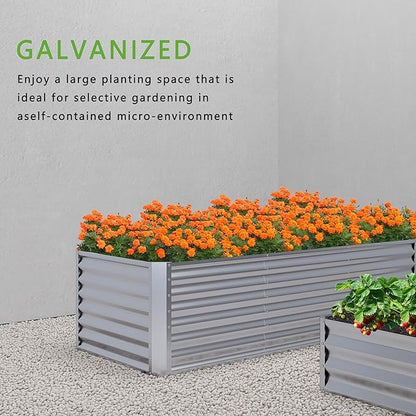 2PCS 4x2x1FT Galvanized Raised Garden Bed,Planter Raised Beds-Metal Garden Box,Large Plant for Outdoor Planting, Vegetables Bed，Flower,herb-Silver