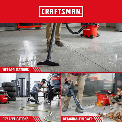 CRAFTSMAN CMXEVBE17607 16 Gal. 6.5 Peak HP Wet Dry Vac with Detach Blower | Portable Shop Vacuum Wet and Dry with Filter, Dust Bag, Hose and Attachments for Garage, Outdoor Cleaning