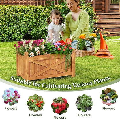HAPPYGRILL Wooden Raised Garden Bed, Solid Wood Gardening Plant Container w/Drainage Holes for Flower Vegetable Fruit, Outdoor Elevated Planter Box for Patio Garden Yard Balcony (25”x 16”x 15”)