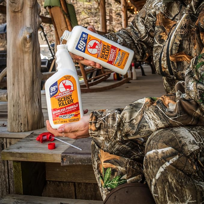Wildlife Research Center Super Charged Scent Killer Spray & Refill – Odor Eliminator for Hunting – Works After Drying – Odor Control for Clothes & Gear – Hunting Spray (48 FL OZ Combo)