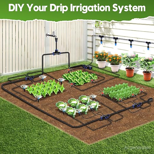 240FT Drip Irrigation System Kit Quick-Connect, Automatic Garden Watering System for Raised Garden Beds, Greenhouse, Yard, Lawn, Plant with 1/2 inch Hose 1/4 inch Distribution Tubing and Accessories