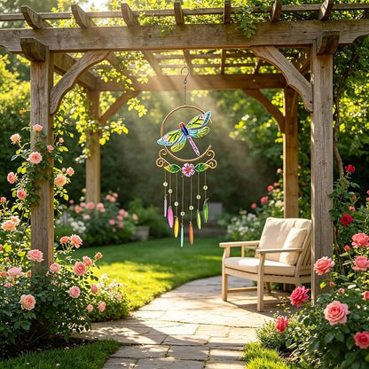 Dragonfly Wind Chimes, Garden Glass Outside Colorful Wind Chimes for Home, Party, Festival Decor, Garden Decoration Valentines Day Gift Indoor/Outdoor,Lifelike Dragonfly Deep Tone Style