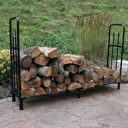 Sunnydaze Indoor/Outdoor 6-Foot Decorative Firewood Log Rack - Powder-Coated Steel Wood - Black