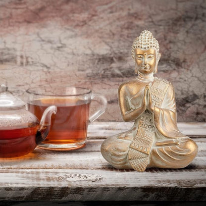 TERESA'S COLLECTIONS Buddha Statue Indoor for Zen Decor, Meditation Buddha Home Decor for Spiritual Room, Boho Gold Statue Resin for Office Table Living Room Home Decorations Gifts for Mom, 6.3"