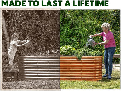 Plant & Plot Galvanized Raised Garden Beds Outdoor // 6×2×2 ft Planter Raised Beds for Gardening, Vegetables, Flowers (Dark Wood Grain) // Large Metal Garden Box // Patented Tool-Free Design