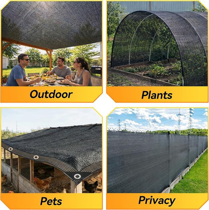JOJOLEE 70% Sun Shade Cloth, 20x20FT Shade Net Mesh Tarp with Grommets, Black Sunblock Cover for Outdoor Patio Plants, Pergola, Greenhouse, Chicken Coop, Backyard, Balcony