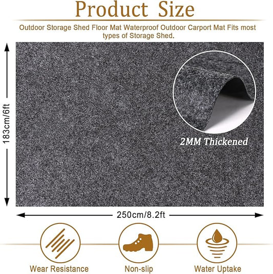 8.2 X 6 Ft Storage Shed Floor Mat—Waterproof PE Backing, 500g/㎡ Thick, Washable, Dustproof, and Anti-Slip Pad for Patio, Motorcycle, and Carport to Protect Flooring from Wear
