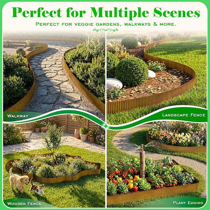 Corrugated Garden Edging, 4"×10Ft Pre-Rusted Landscape Edging & Lawn Edging Border, Metal Garden Border for Flower Beds, Garden，Lawn，Raised Beds & Tree Surrounds