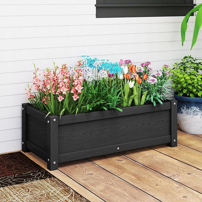 HDPE Raised Planter Box Outdoor,Rot-Resistant and Non-Cracking,Small Raised Beds for Gardening 29.5 * 14.4 * 9.8 in for Yard,Lawn,Outdoor Planter Boxes Rectangle with Drainage Holes Black