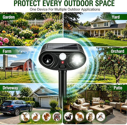 2 Pack Animal Repellent Sonic Fortress Pro Deer Repellent Device Outdoor | Animal Repeller for Garden, Squirrel Fortress Pro with PIR&Flashing Light for Rabbit Fox Raccoon Cats Repellent Outdoor