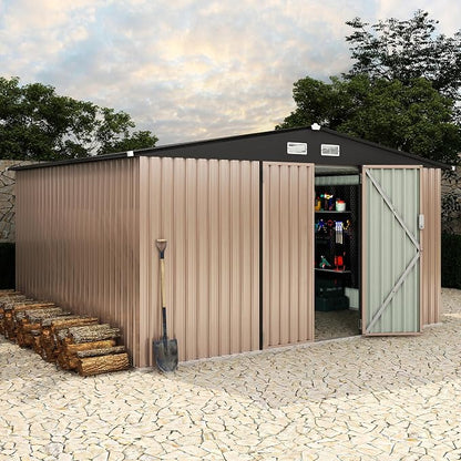 12X10 ft Outdoor Metal Storage Building, Outdoor Shed with Secure Lockable Door & Air Ventilation System, Premium Metal Tool Shed for Garden, Backyard, Patio, Ideal for Lawn Equipment & Tools