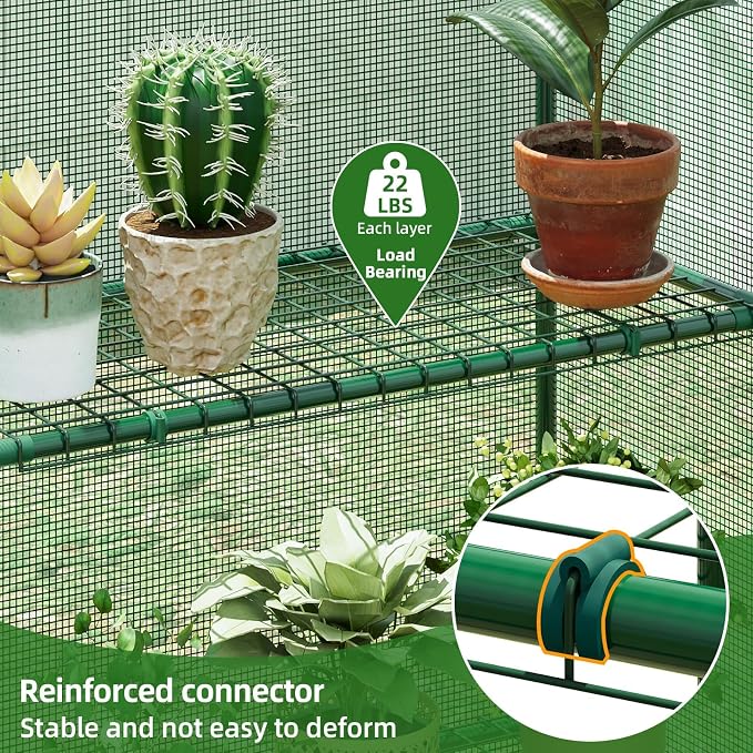 Superlele Walk-in Greenhouse for Outdoor, 56x29x77 Inch Portable Garden Green House with 6 Tiers (3 Tiers Each Side), Reinforced Green PE Mesh Cover, 4 Ground Stakes for Stability, Zippered Door