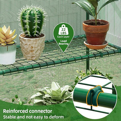 Superlele Walk-in Greenhouse for Outdoor, 56x29x77 Inch Portable Garden Green House with 6 Tiers (3 Tiers Each Side), Reinforced Green PE Mesh Cover, 4 Ground Stakes for Stability, Zippered Door