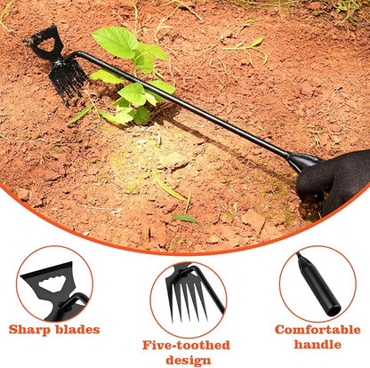 BokingOne Weed Puller Tool Garden Weed Pulling Tool, 4-Tine Manganese Steel Weeder Tool - Black Coated Forged Portable Garden Hand Weeder for Farm, Orchard & Garden (2Pack)