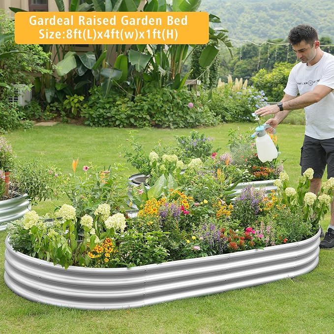 Gardeal Garden 8x4x1ft Galvanized Raised Garden Bed Kit - Metal Planter Boxes for Vegetables/Herbs/Flowers, Heavy-Duty Steel Outdoor Garden Box with Reinforced Edges(8X4X1FT)