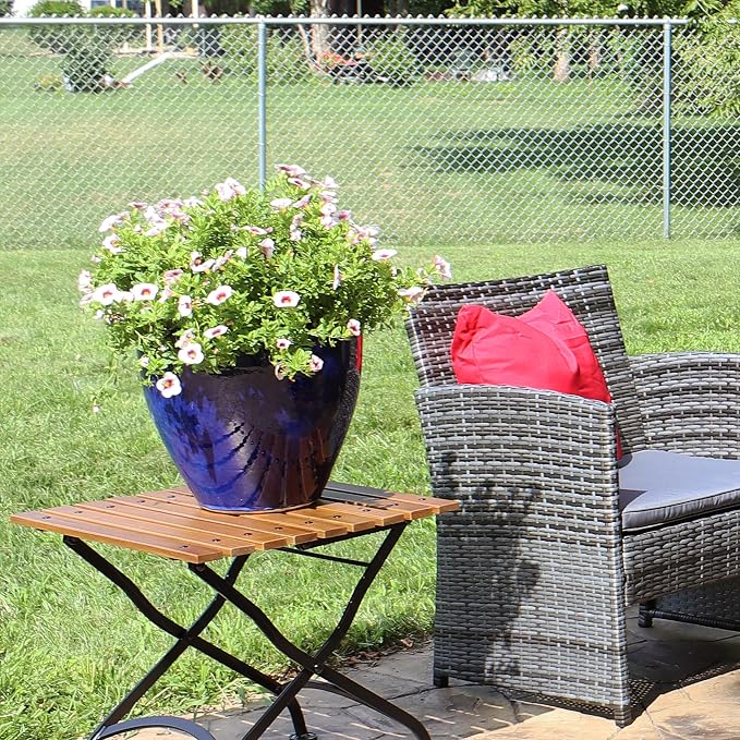 Sunnydaze Large Ceramic Plant Pot - Round Outdoor Glazed Ceramic Planter Pot with Drainage - Resort - Imperial Blue - 13.5"