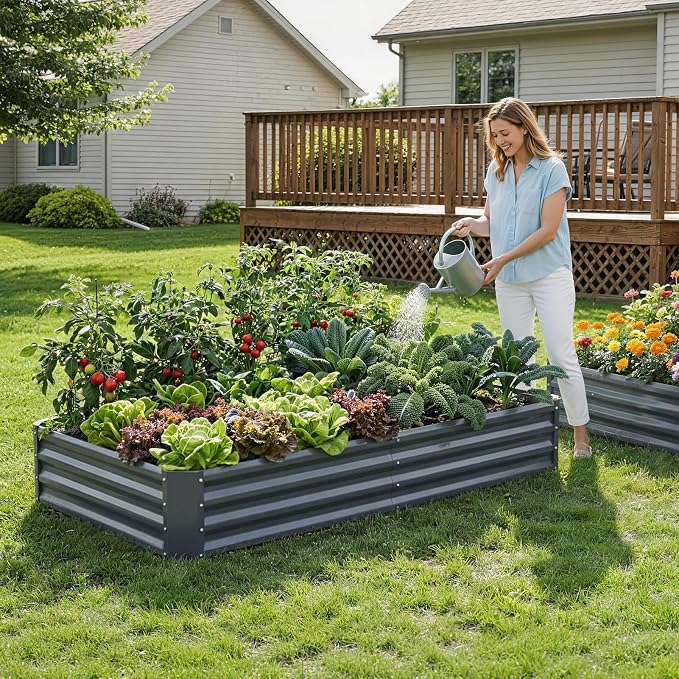 2Pack 6×3×1ft Galvanized Raised Garden Bed Kit, Metal Planter Boxes Outdoor, Large Raised Beds for Vegetables, Fruits, and Flowers - Grey