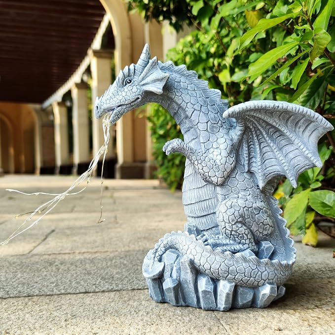 Solar Dragon Garden Statues Outdoor Lights Watering Decor, Resin Dragon Figurine with 30 LED String Lights Lawn Patio Balcony Art Decoration,Housewarming, Birthday,Mothers Day Mom Gifts