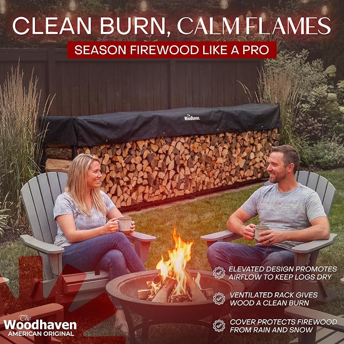 Woodhaven Black Large Outdoor Firewood Rack (16 Foot, With Cover)