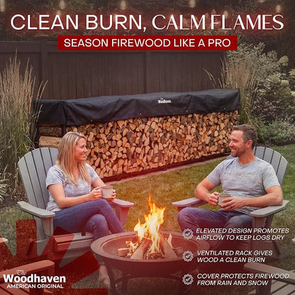 Woodhaven Black Large Outdoor Firewood Rack (16 Foot, With Cover)