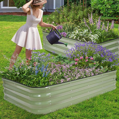1MORE Raised Garden Bed -5X3X1 Galvanized Planter Box for Outdoor Gardening,4 in 1 Modular Raised Bed Kit with Protective Tape, Gloves for Herb,Ideal for Vegetables and Plants.Green-1Pack