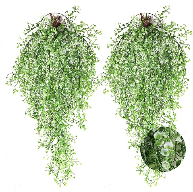 RECUTMS Faux Vines Hanging Flowers Artificial Hanging Plants 4Pcs Fake Hanging Fern Vines Greenery for Summer Spring Indoor Outdoor Garden Wedding Patio Wall Graduation Party Decoration(White)