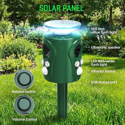 360° Solar Ultrasonic Animal Repeller Outdoor - Deer Cat Squirrel Repellent Devices with Eagle & Wolf Sound, Motion Sensor Bird Raccoon Deterrent, IP66 Waterproof (Deep Green)