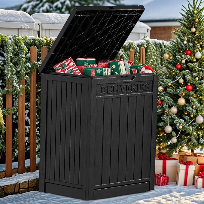 YITAHOME 51 Gallon Resin Package Delivery Box | Storage Box with Lockable Secure, Resin Deck Box for Porch, Curbside（Black）