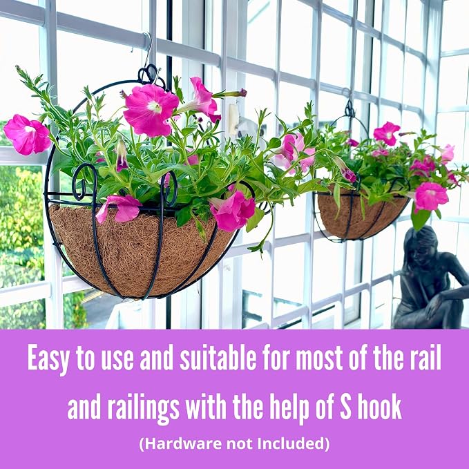 ShopLaLa Wall Planters Outdoor Plants (10 Pack, 10 Inch) Balcony Planters Railing Hanging Fence Planter Over Railing Planters Coco Liner, Wall Mounted Flower Basket Metal Wire Deck Porch Patio Garden